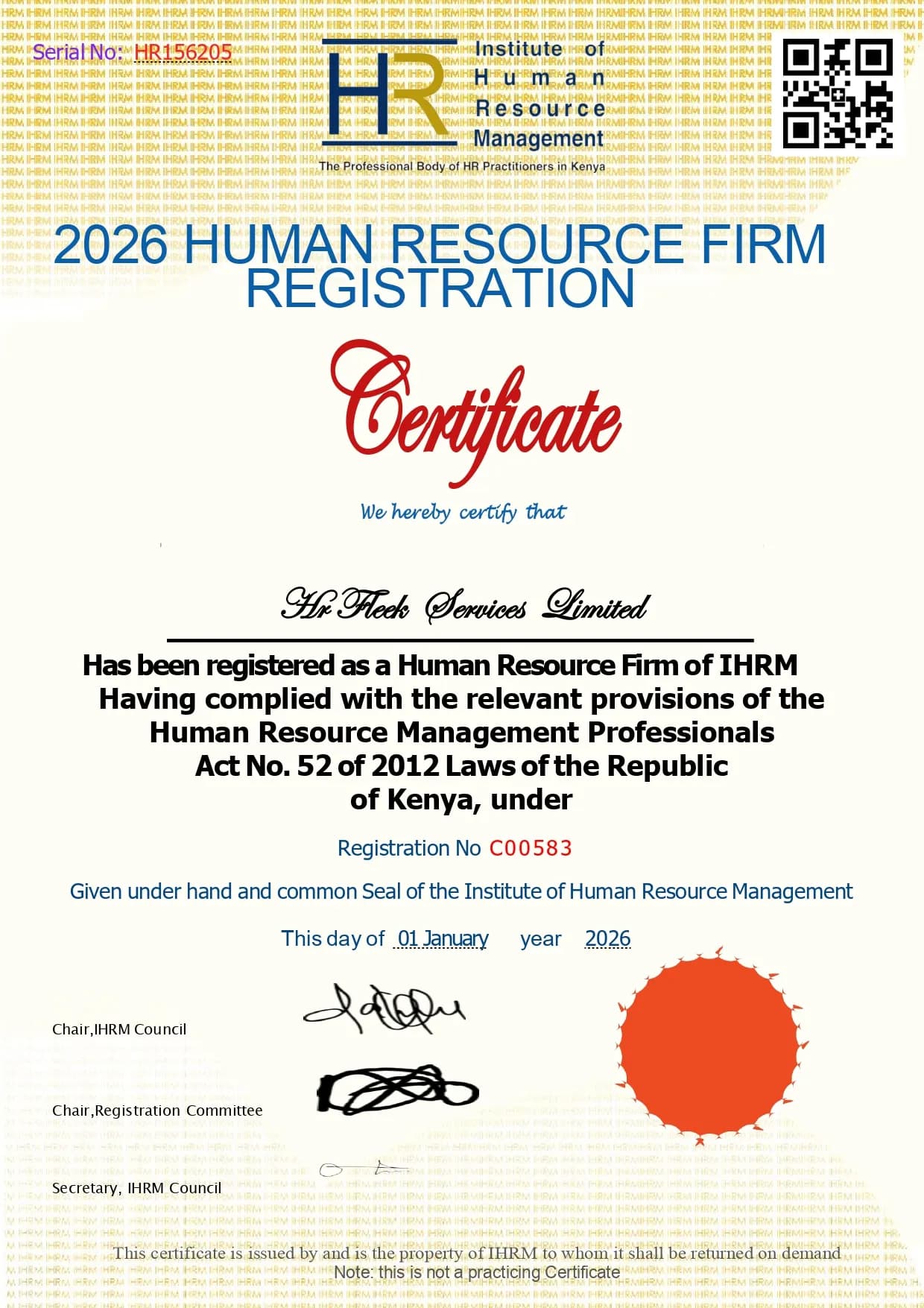 IHRM Certificate