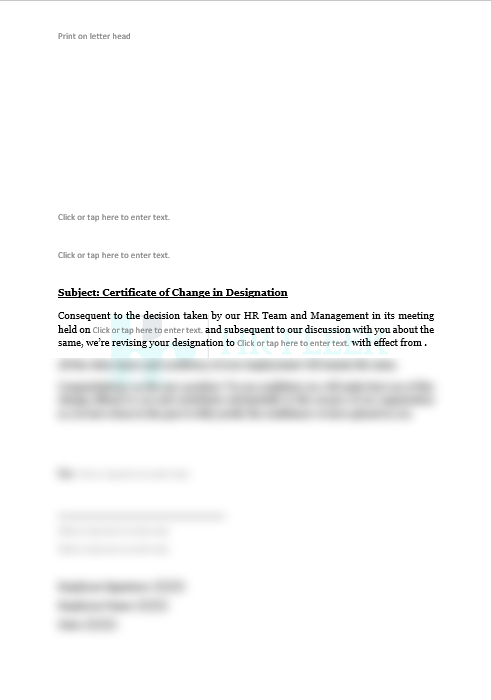 Adhoc Designation Change Certificate