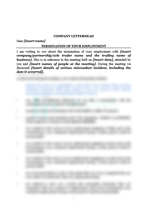 Summary Dismissal Letter