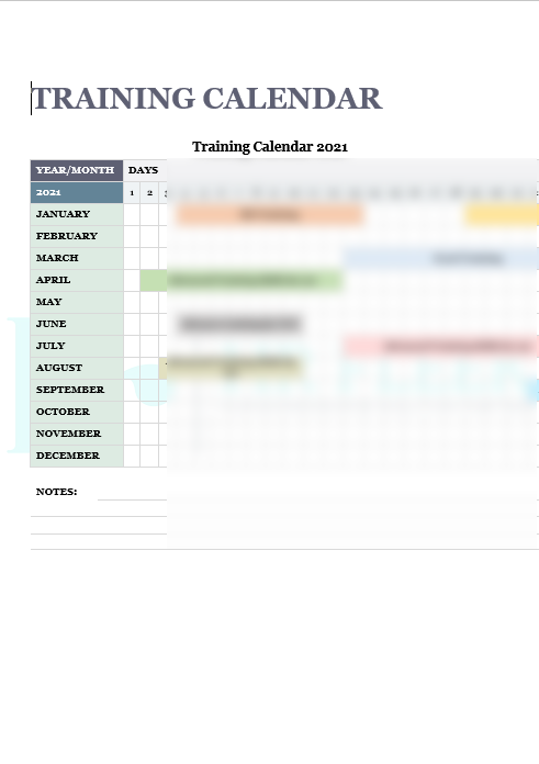 Training Calendar Template
